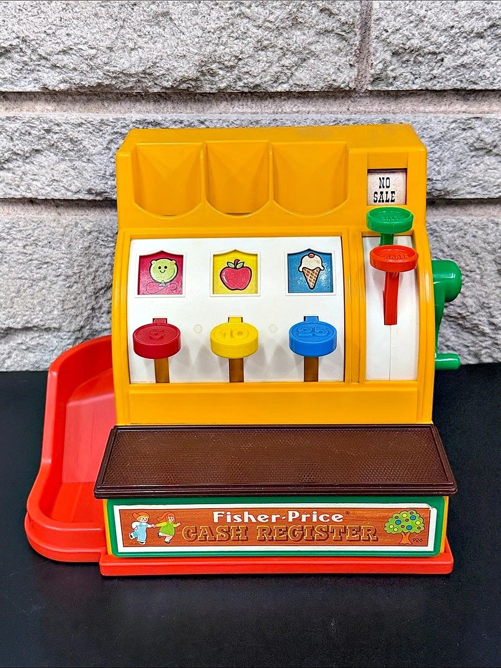 Vintage 1974 Fisher-Price Cash Register #926 Toy with Coins Made in USA